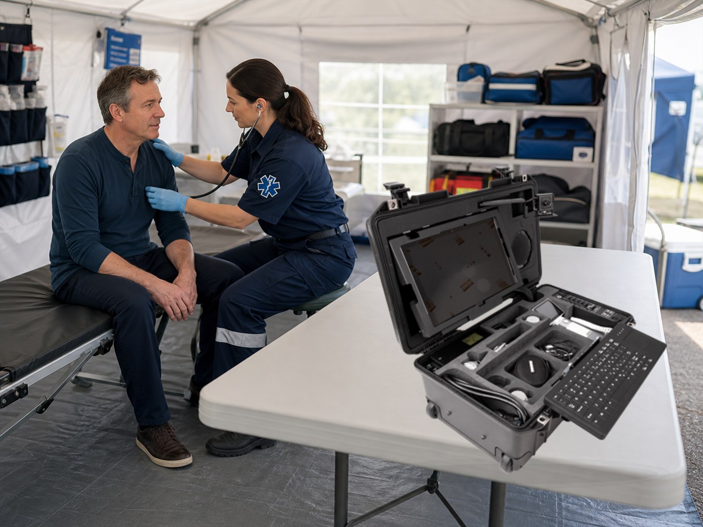 First responders using a mobile telehealth kit