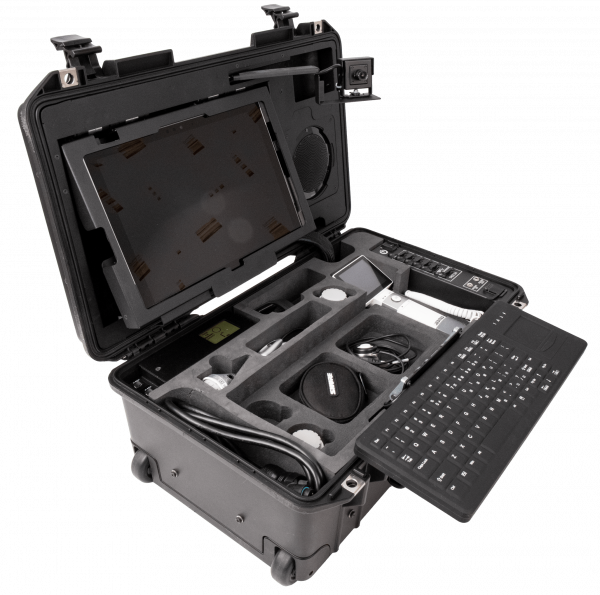 Medium Rugged Telemedicine Kit open with its integrated display and keyboard