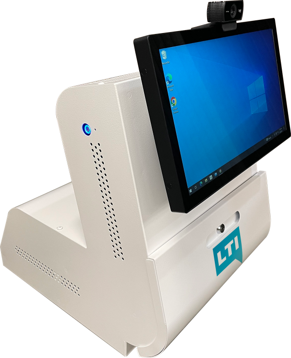 Premier Tabletop Kiosk shown from the front and side