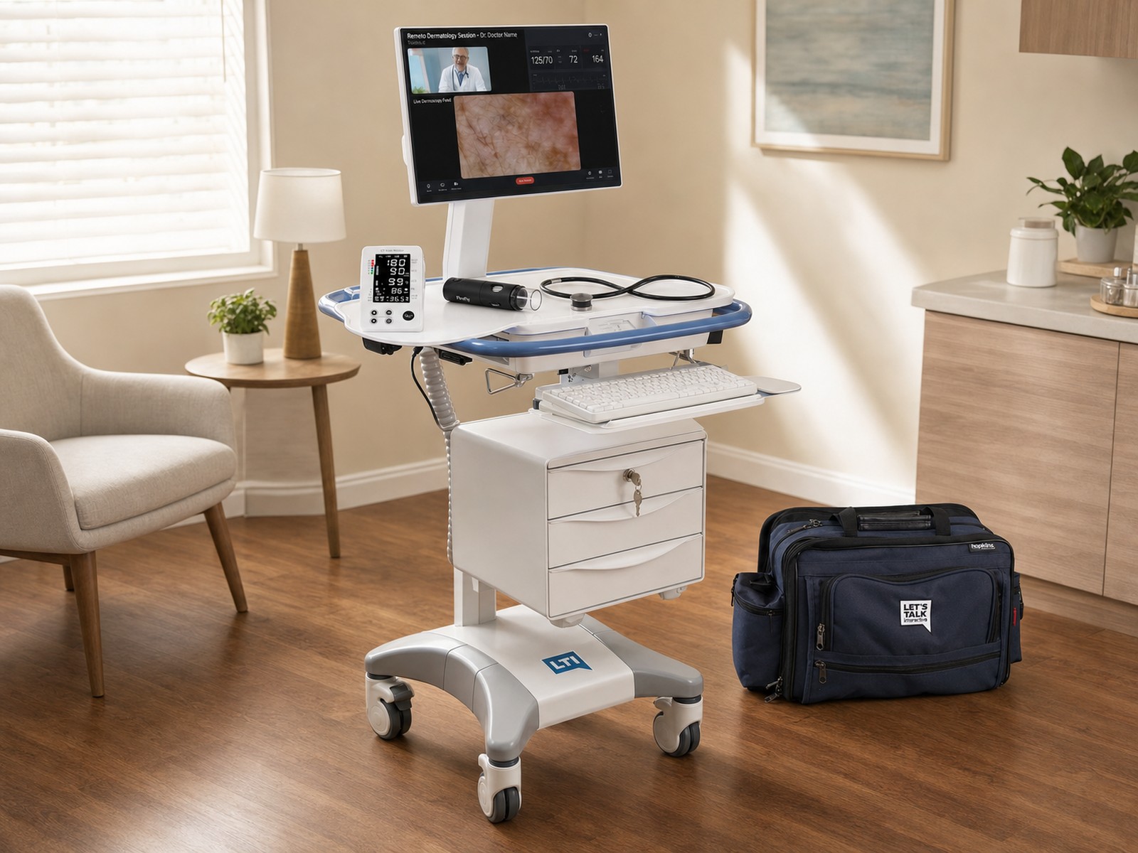 Grant-fundable telehealth cart, software, and connected clinical equipment