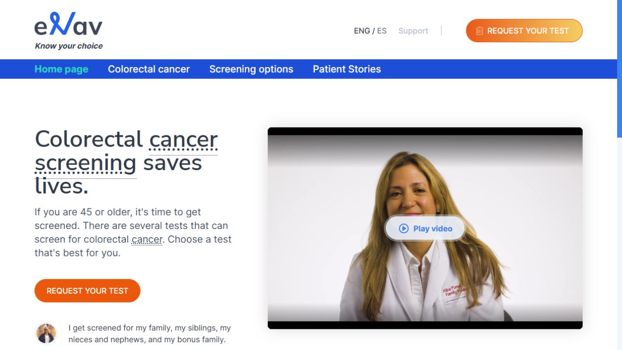 Sitio de eNav Health para tamizaje de cancer colorrectal